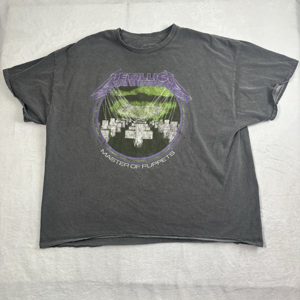 Metallica‎ Master of Puppets Grey Short Sleeve Acid Washed Shirt Men's L/XL